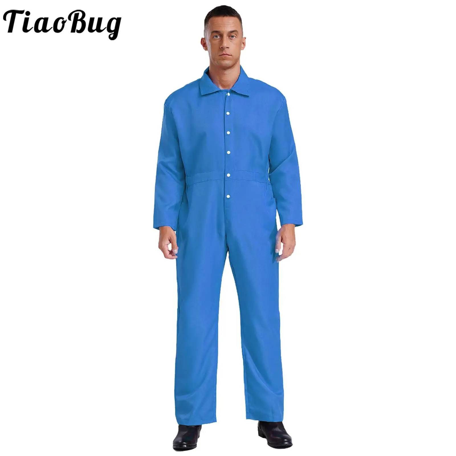 Men Worker Wear Resistant Overalls Bodysuit Long Sleeve Loose Pants Button-up Work Coveralls One Piece Labor Working Jumpsuit