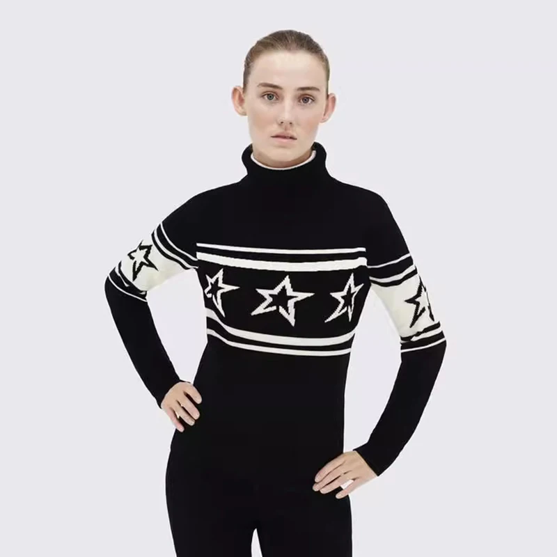 American autumn and winter new cross-border slim fit star printed high neck sweater, fashionable and elegant pullover