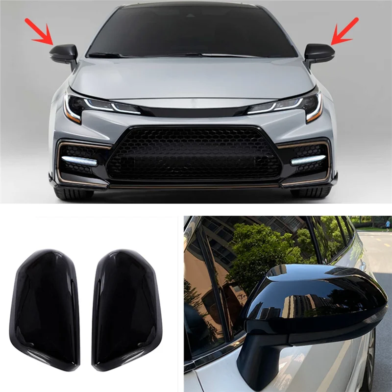 For Toyota Corolla 2019-2022 Glossy Black Side Door Rearview Mirror Cover Trim Cap