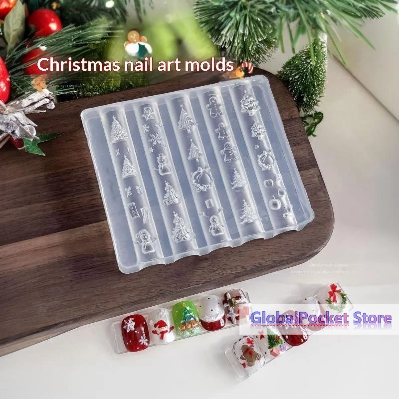 [TG823]Winter Christmas Snowflake Snowman Wreath Bowknot Nail Art Silicone Carving Mold For Nail Surface Decor