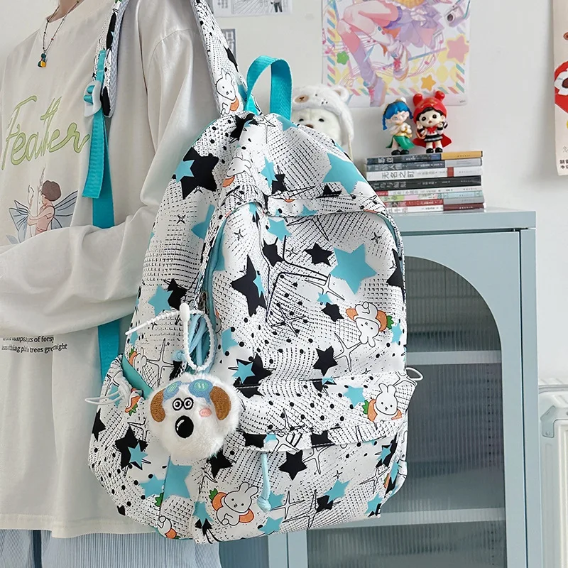 حقيبة ظهر ذات سعة كبيرة مع نجوم مطبوعة عصرية، حقيبة ظهر متعددة الاستخدامات لطلاب المدارس الثانوية للنساء #2