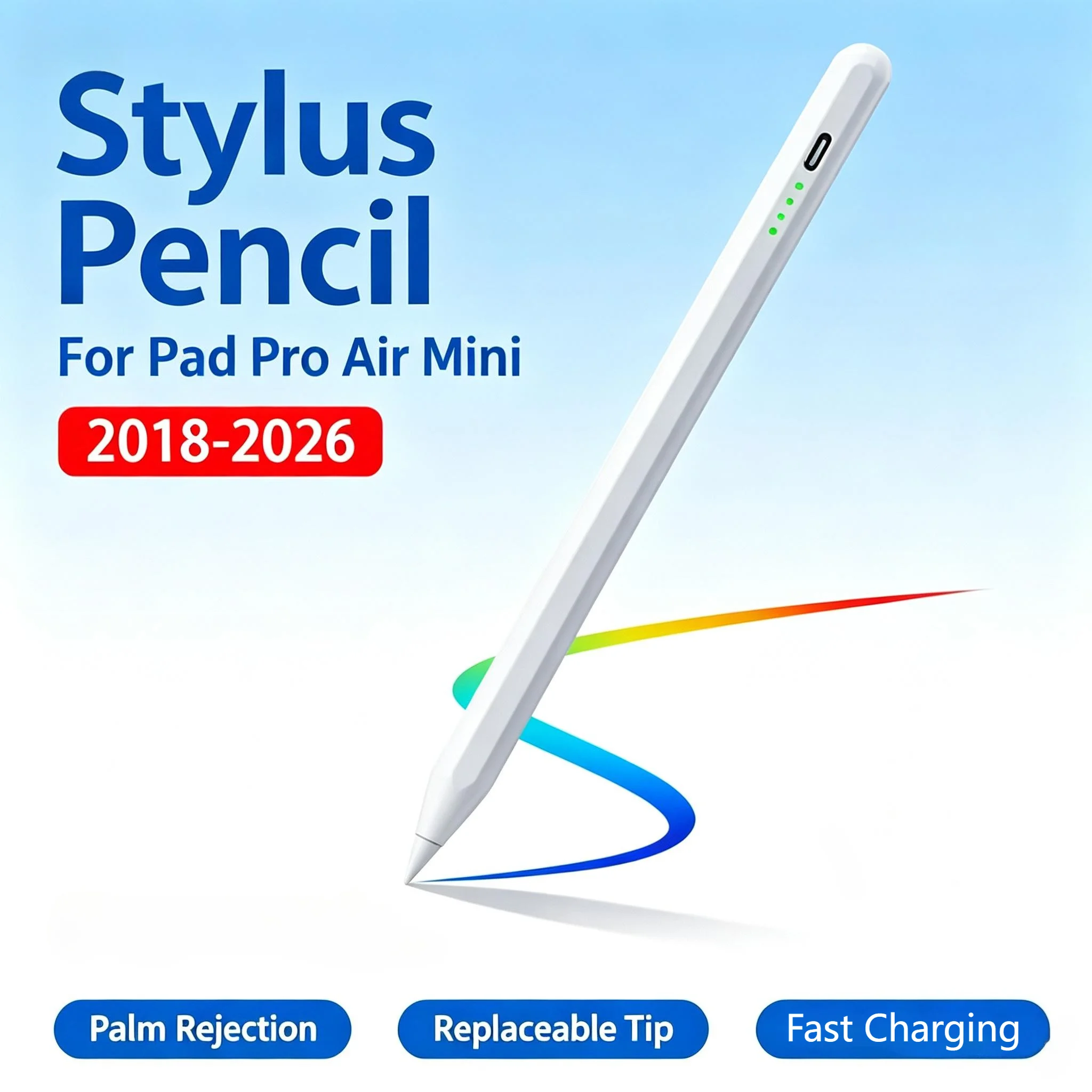 Active Stylus Pen for IPad 6th 7th 8th 9th 10th 11th Gen A16 2018-2026 Palm Rejection Tilt Sensitivity Drawing Writing Touch Pen