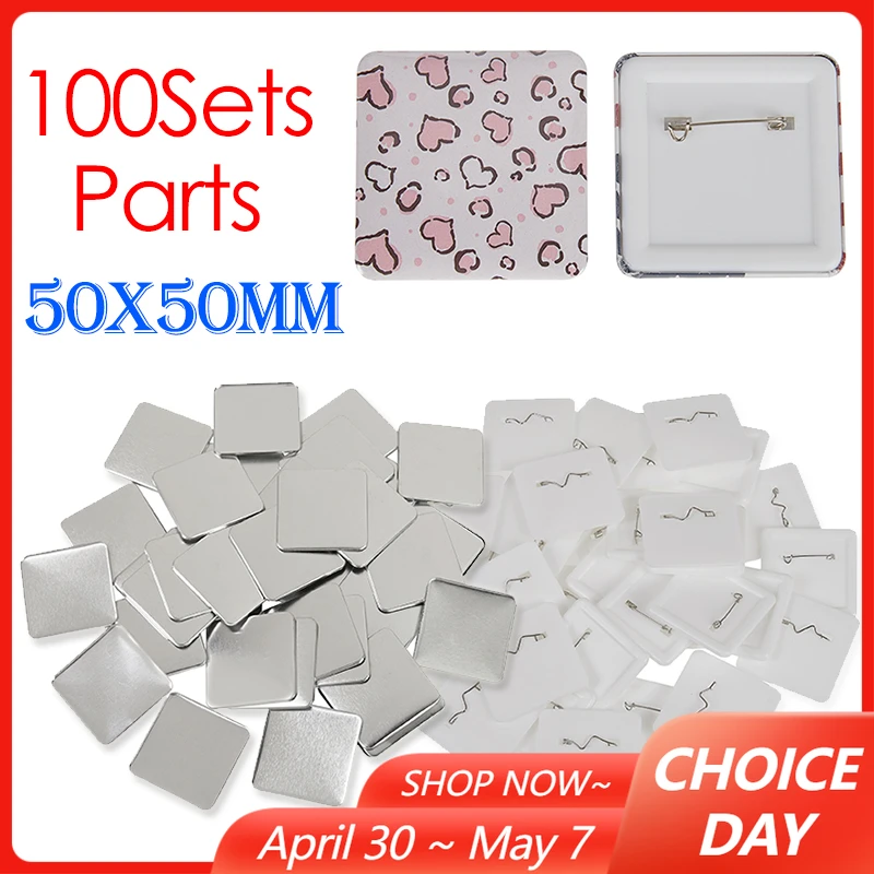 100PCS 50x50mm Square Badge Button Making Parts DIY Making Badge Pins Consumables for 50mm Square Button Maker Supplies