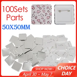 100PCS 50x50mm Square Badge Button Making Parts DIY Making Badge Pins Consumables for 50mm Square Button Maker Supplies