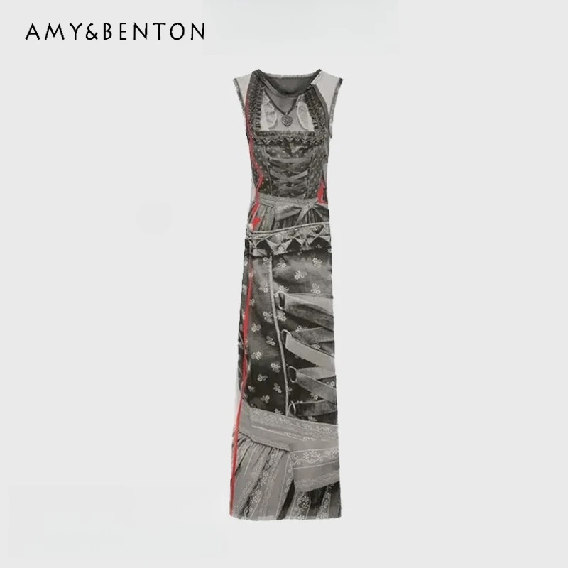 

American Retro Colorful Thin Sleeveless Women's Dress Original Design Summer 2025 New Sweet Temperament Sexy Long Dresses Ladies