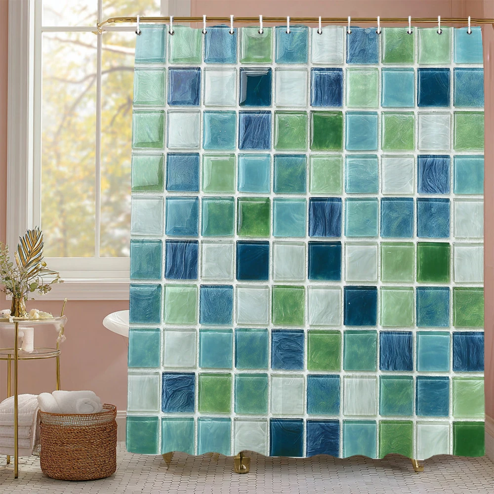

Клетчатая и мозаичная геометрическая современная минималистичная занавеска для душа, занавеска для душа с декором ванной комнаты, водонепроницаемая занавеска для душа с крючками