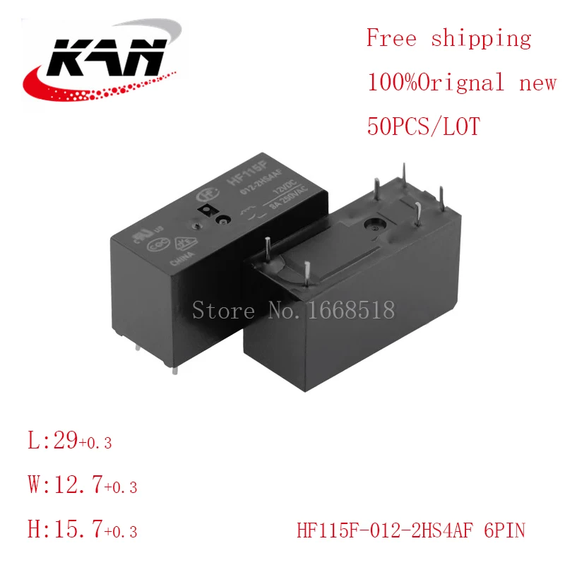 

Free shipping 50pcs relay HF115F-012-2HS4AF HF115F 12VDC 8A 250VAC 6PIN Original New