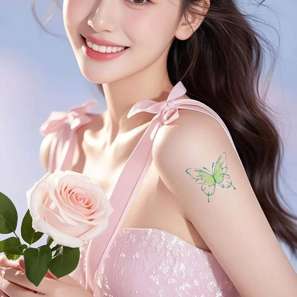 Autocollants de tatouage papillon coloré romantique Ins doux et fille et Sexy autocollants de clavicule coeur Cool bras frais été D5B4