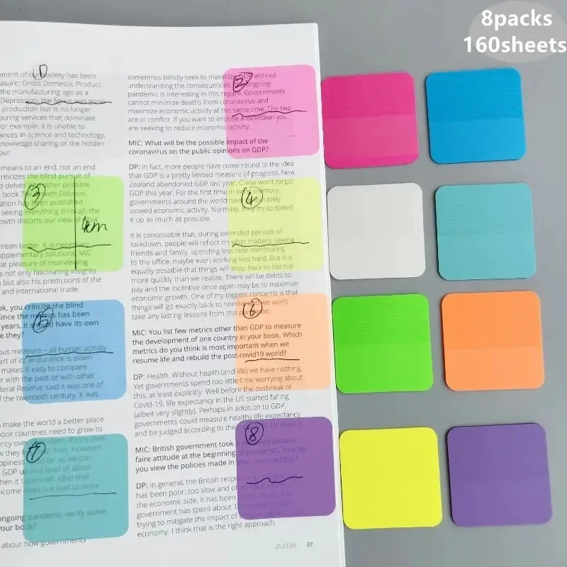 160 Vellen 8 Kleuren Transparante Sticky Notes Waterdichte Sticky Tabs N keer stickers Memo Pad School Briefpapier Kantoorbenodigdheden