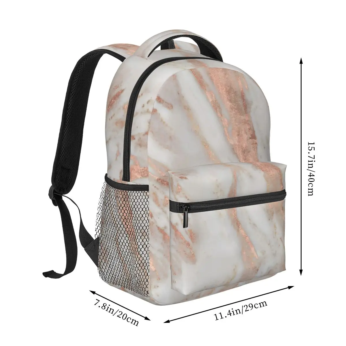 Civezza - Rose Gold Marble Student Backpack School Bag Hiking Travel Daypack for Men Women Fashion Bookbag Shoulder Bags