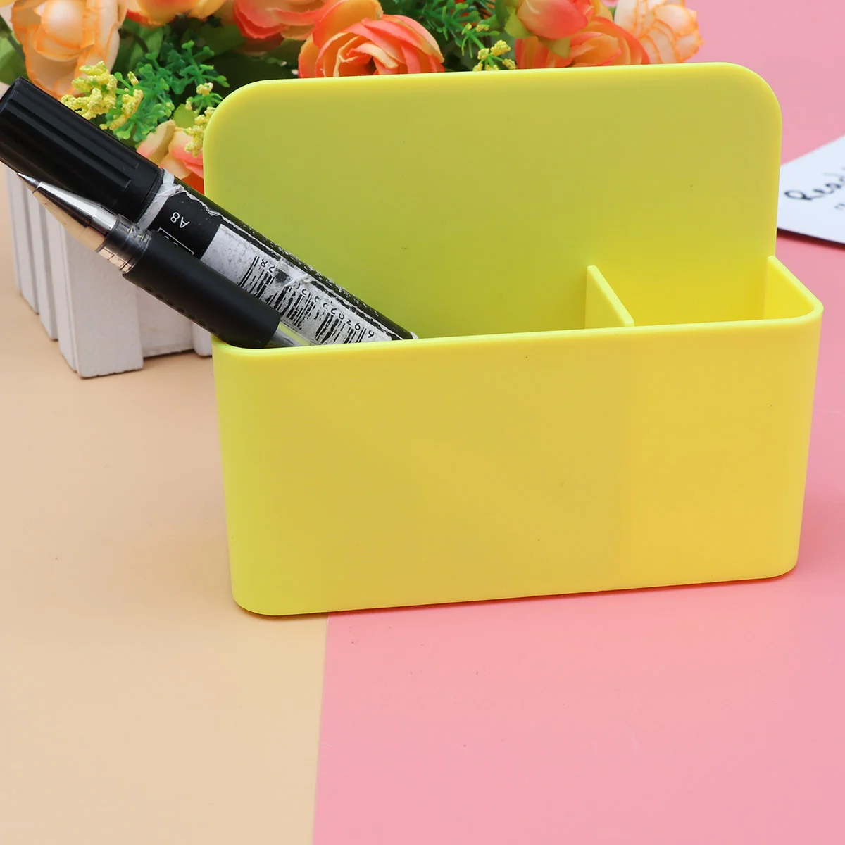 Boîte de Rangement Magnétique pour Tableau Noir, Effaceur, Collant, Conteneur (Jaune)