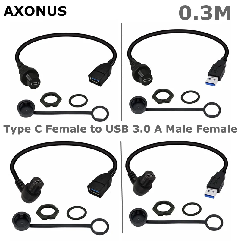 IP68 IP673FT USB 3.0 Male Female to Type C 3.0 Female Car Flush Mount Cable for Car Truck Boat Motorcycle Dashboard Computer etc