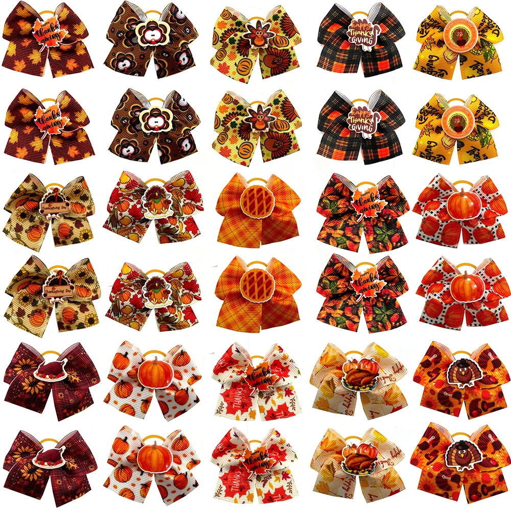 50/100pcs Fall Style Dog Hair Bows Rubber Bands Pet Small Dog Bowknot Thanksgiving Dogs Bows Pet Accessories for Small Dogs