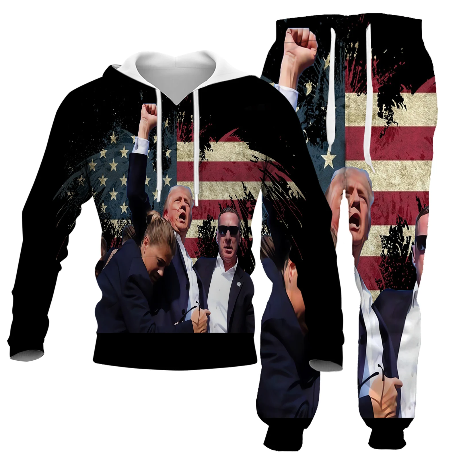 MSIEESO Trump Hoodies Sets Shooting Incident American Flag Eagle Printed Sweatshirts Men Clothing Gifts for Trump Fans Dropship