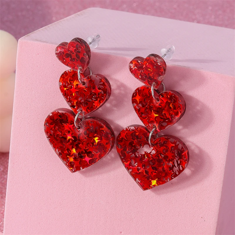 Fashion Red Color Love Heart Stud Earrings for Women Girls Party Holiday Jewelry Decoration