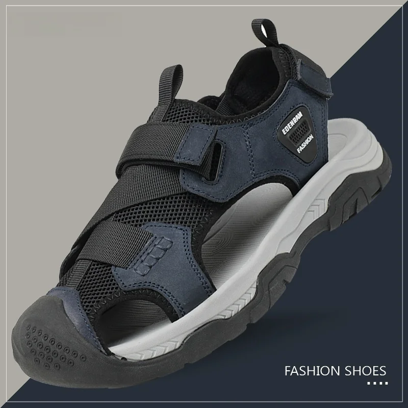 

Мужские сандалии из натуральной кожи премиум-класса, спортивные, пляжные, повседневные, для улицы, с дышащей резиновой подошвой, модные, летние.