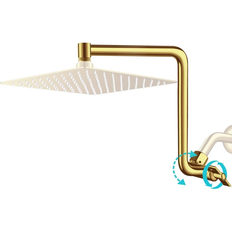 Rain Shower Extension Arm, Upgrade 12 Inch Metal Shower Extend Arm, Height/Angle Adjustable Curved Showerhead Extender with