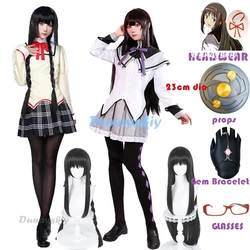 Akemi Homura Cosplay Costume Anime Magical Girl Puella Magi Madoka Magica School Fighting Uniforms Wig Socks for Mahou Shoujo