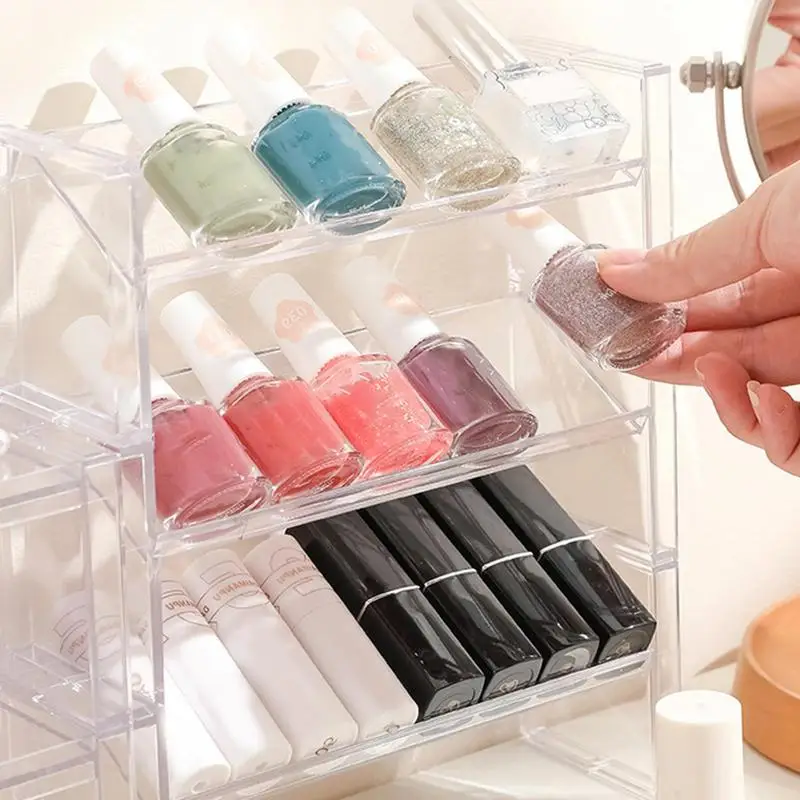 Transparent Stackable Desktop Storage Rack Cosmetics Storage Box Makeup Storage Shelves Transparent Sundries Organizer Shelf