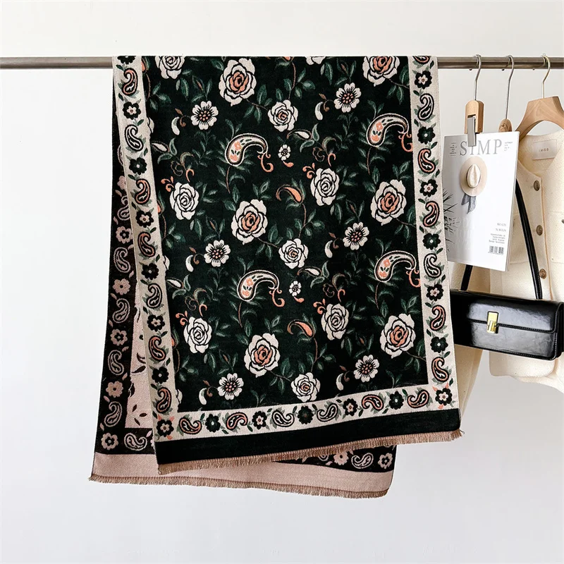 2024 Cashmere Scarf for Women Winter Bufanda Floral Design Thick Shawl Wraps Warm Female Blanket Stoles Echarpe Femme Pashmina