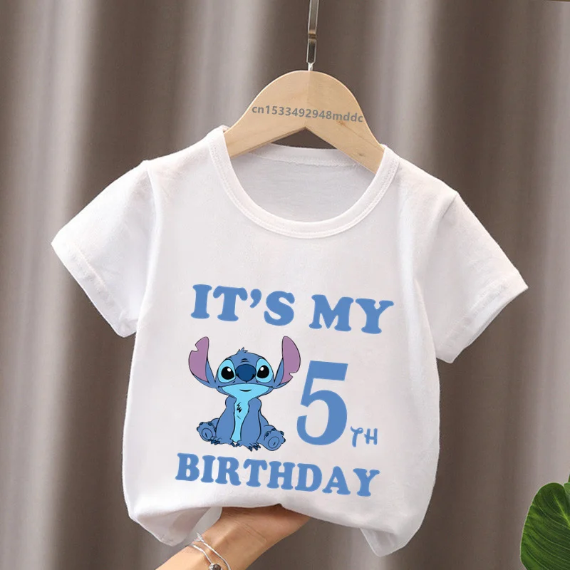 It\'s My 1 2 3 4 5 6 7 8 9 Years Birthday Boys Girls T shirt Lilo & Stitch Print Cartoon Cute Kids Clothes Baby Children T-Shirts