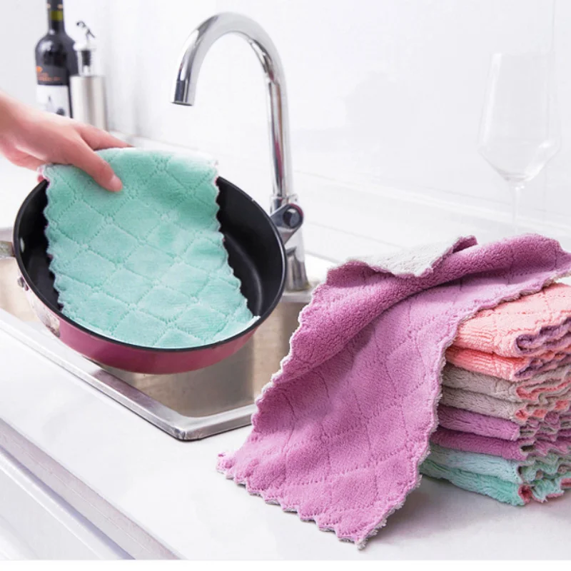 10PCS Microfiber Towel Absorbent Kitchen Cleaning Cloth Non-stick Oil Dish Towel Rags Napkins Tableware Household Cleaning Towel