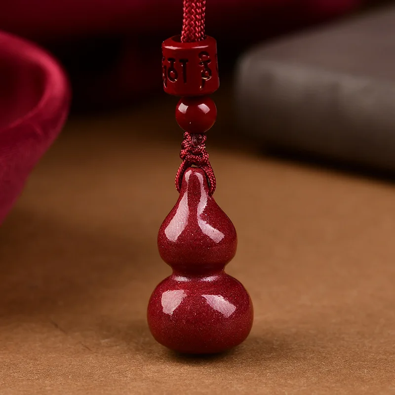 Natural cinnabar cinnabar gourd solid ingot gourd pendant keychain gourd mobile phone chain pendant image 3