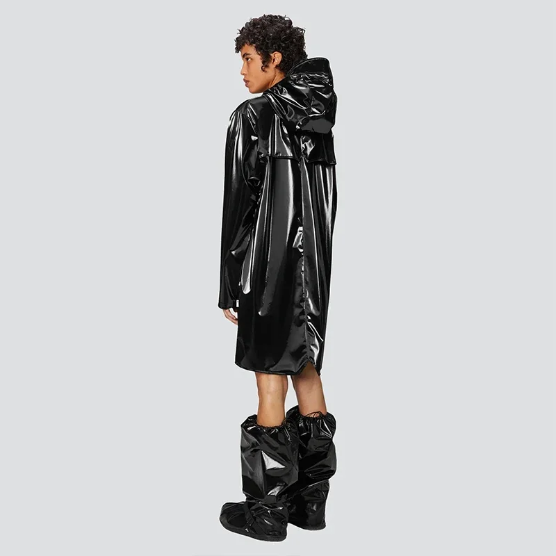 Shiny Patent Leather Women Waterproof Single Breasted Trench Coat Ladies Casual PU Hooded Windbreaker Overcoat New Hot Custom