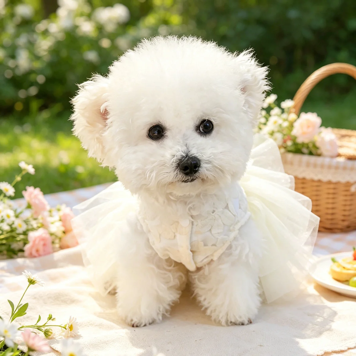 Cremeweißes Tüll-Hochzeitskleid für Haustiere, Elegantes Spitzen-Feenoutfit für Kleine Hunde und Katzen, Passend für Teddy, Pomeranian, Yorkshire, Malteser – Detail 4