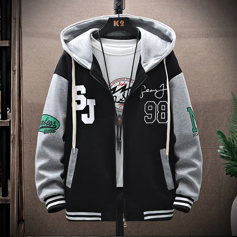 

Cool Spring Autumn Baseball Jaet for Teenage Boys Age 2 Sli Youthful Polyester Hooded Zipper Long Sve Slim Fit Jaet