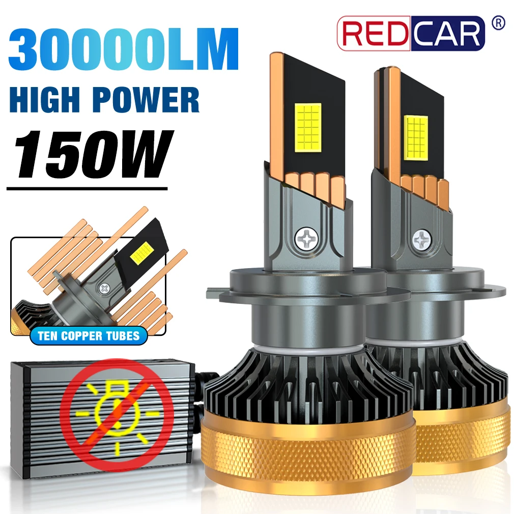2 Lâmpadas LED H7 H4 para Faróis de Carro Canbus com 10 Tubos de Cobre H1 H11 9005 HB3 9006 HB4 9012 de Alta Potência 12V 24V para Automóveis