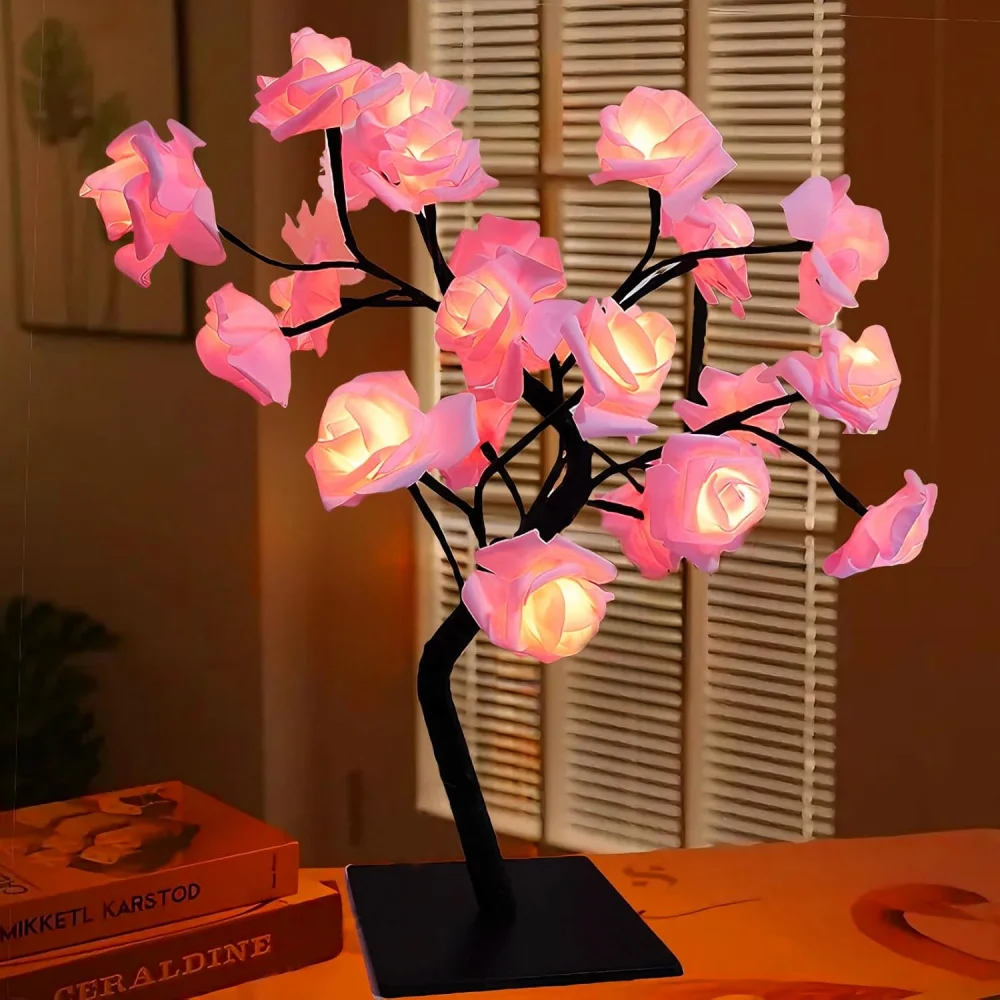 

Romantic Rose Tree LED Night Light for Bedroom Desk Lampshade Couple's Proposal Gift Perfect for Valentine's Day