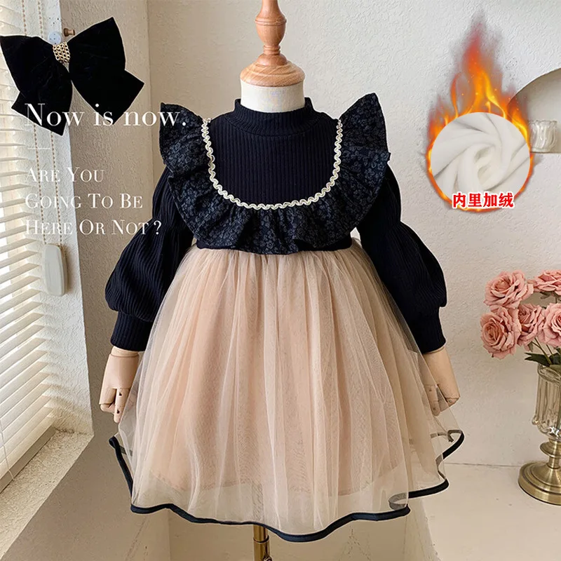 

Girls Dress Autumn and Winter New Little Girl Princess Dress Children's Fashionable Velvet Dress Mesh Dress