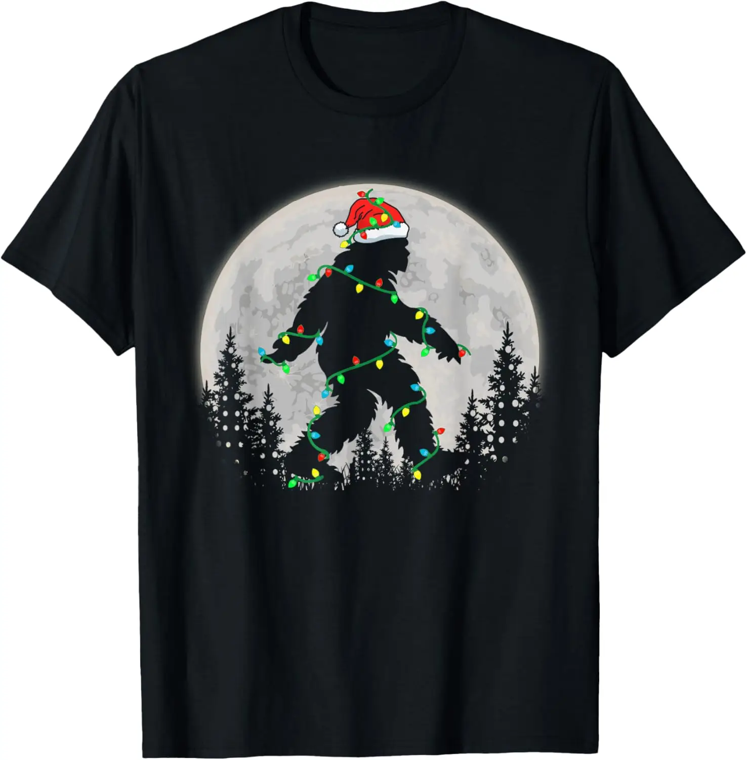 Bigfoot Santa Christmas Tree Lights Funny Xmas Sasquatch T-Shirt Unisex Summer Streetwear Tops Customizable Ropa Hombre