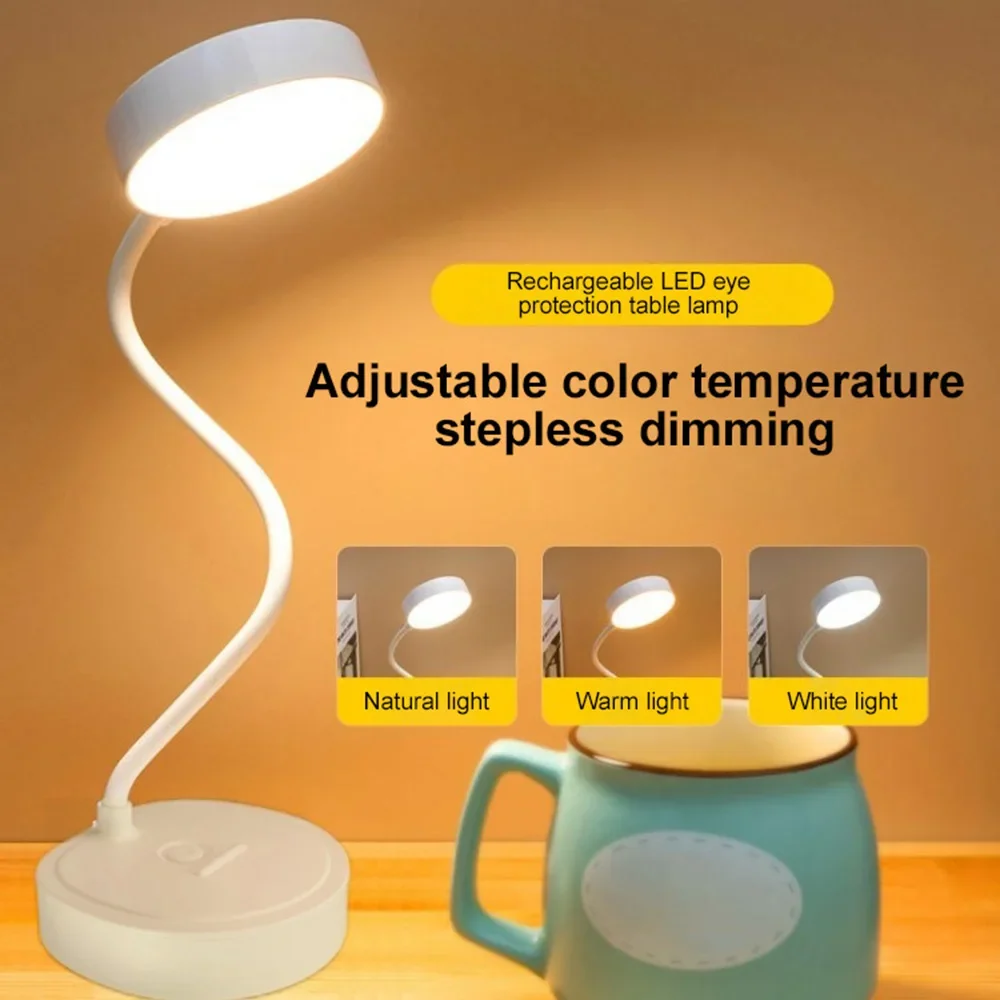 LED Desk Lamp USB Rechargeable Desk Lamp Learning Eye Protection Desk Lamp Night Lamp 3 Modes Dimming Reading Book Lights