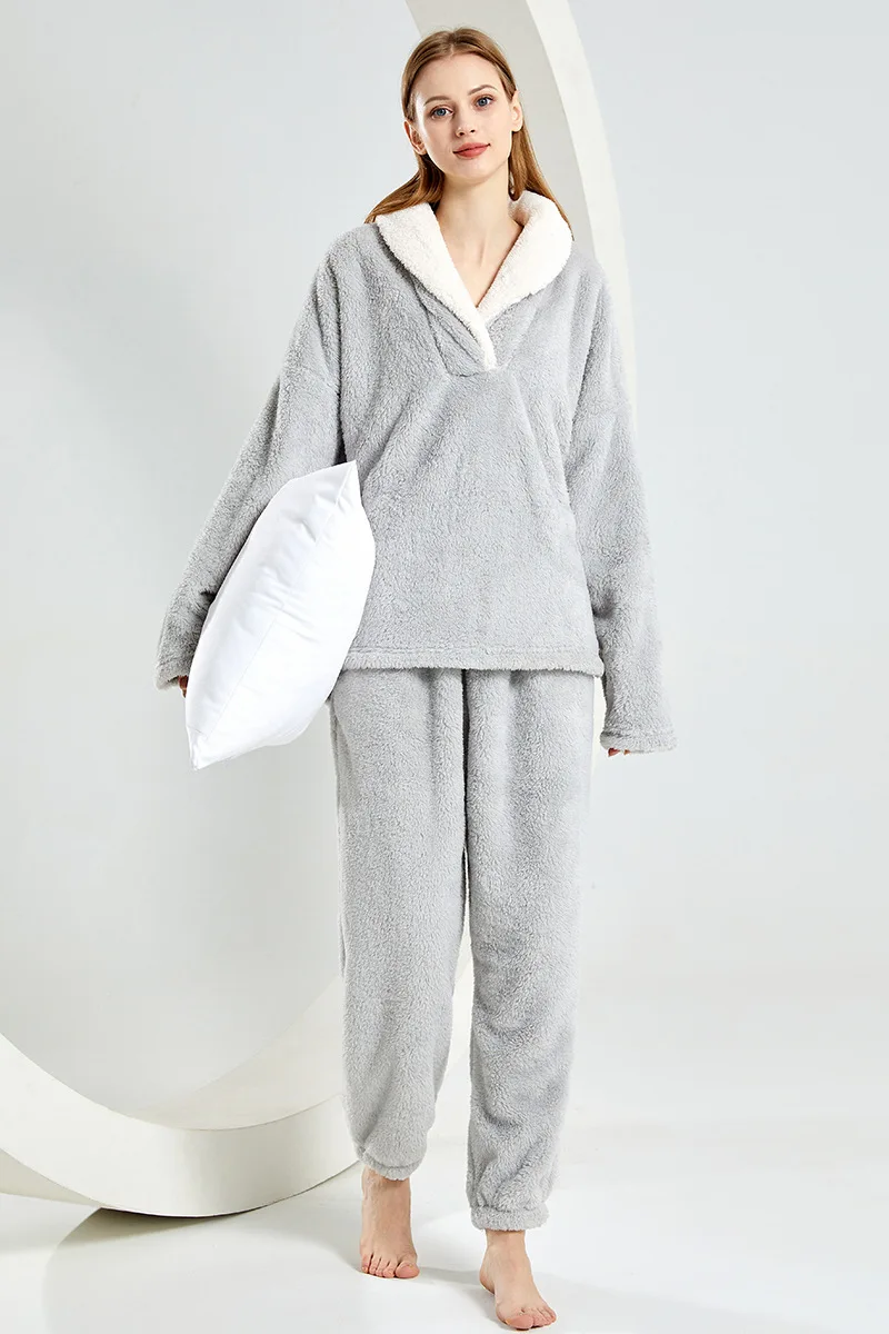 New Winter Christmas Padded and Thickened Pajamas Homewear Suit Pop-Up Thickened Shu Cotton Fleece Ladies Pajamas Warm Suit