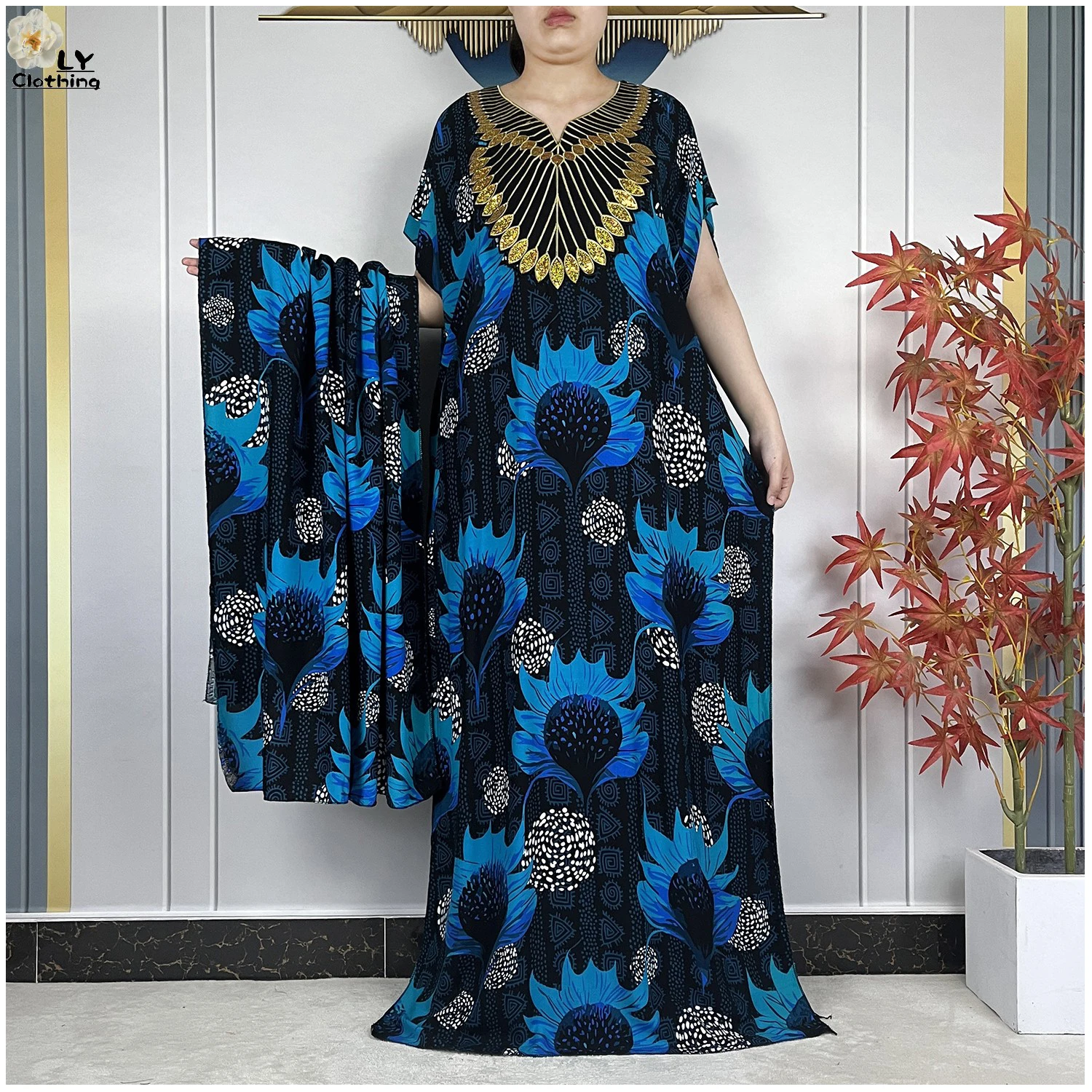 New Dubai Muslim Sets Cotton Dress Fashion Women Loose Maxi Kaftan Stripe Print Femme African Abaya islamic For Women Clothing