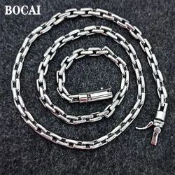 BOCAI New S925 Silver Jewelry Accessories Retro Trendy Simple Men and Women Necklace 6MM Collarbone Chain Sweater Chain