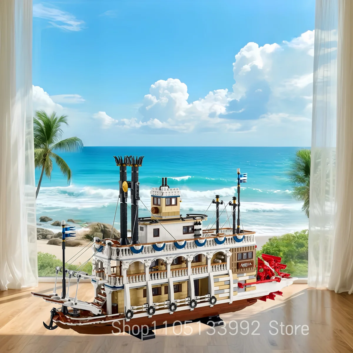 

2025 new creative river steamboat building blocks steamboat model transportation children's Christmas birthday home decoration h