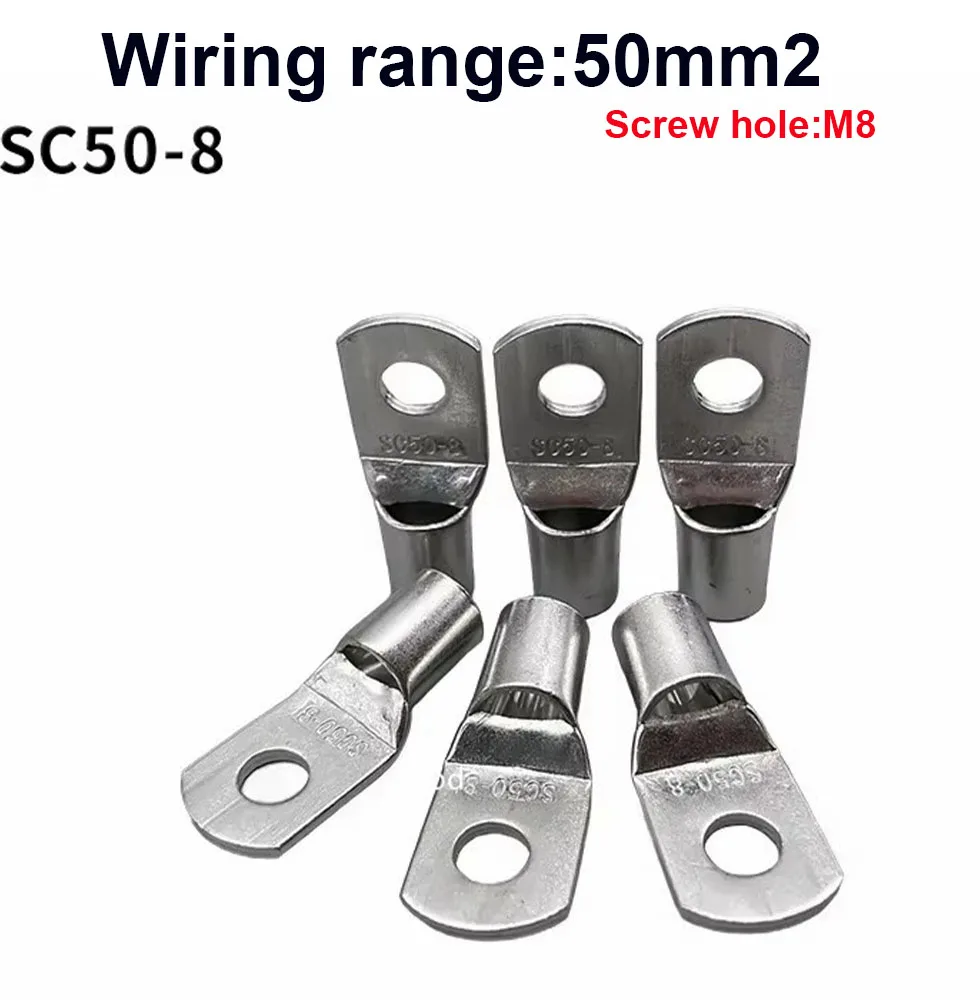 10PCS 20PCS 30pcs/Lot SC 50-8 50mm2 8mm Bolt Hole Tinned Copper Cable lugs Battery Terminals Brand New