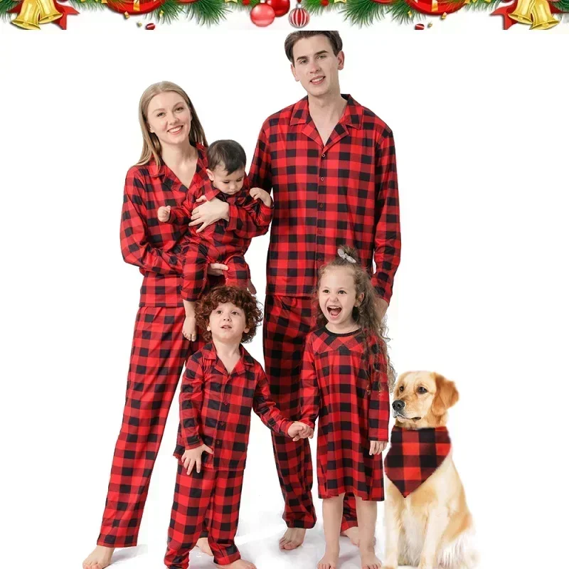 Plaid Father Mother Kids Baby Pajamas Sets Daddy Mommy and Me Xmas Pj\'s Clothes 2024 Christmas Pajamas Family Matching Outfits