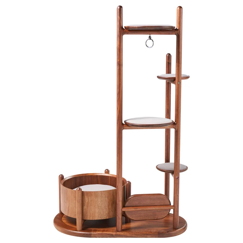 

Black walnut solid wood cat climbing frame integrated, cat nest tree tower Nordic simple large pet toy
