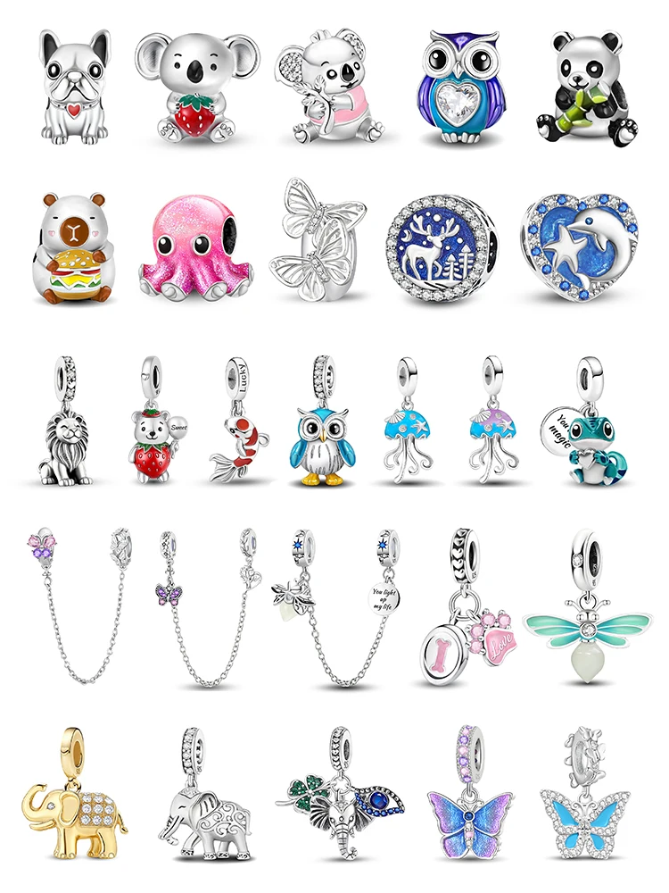 925er Silber vergoldet, Elefant, Welpe, Eidechse, Bär, Charms, Perlen, DIY-Armband, Halskette, Geschenk, hochwertiger Modeschmuck