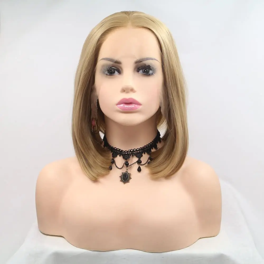 

Парики SHoney, блонд, кружево, Боб, коричневые золотые парики, синтетические кружевные передние парики для женщин, прическа, термостойкие волосы из волокна, 14 дюймов