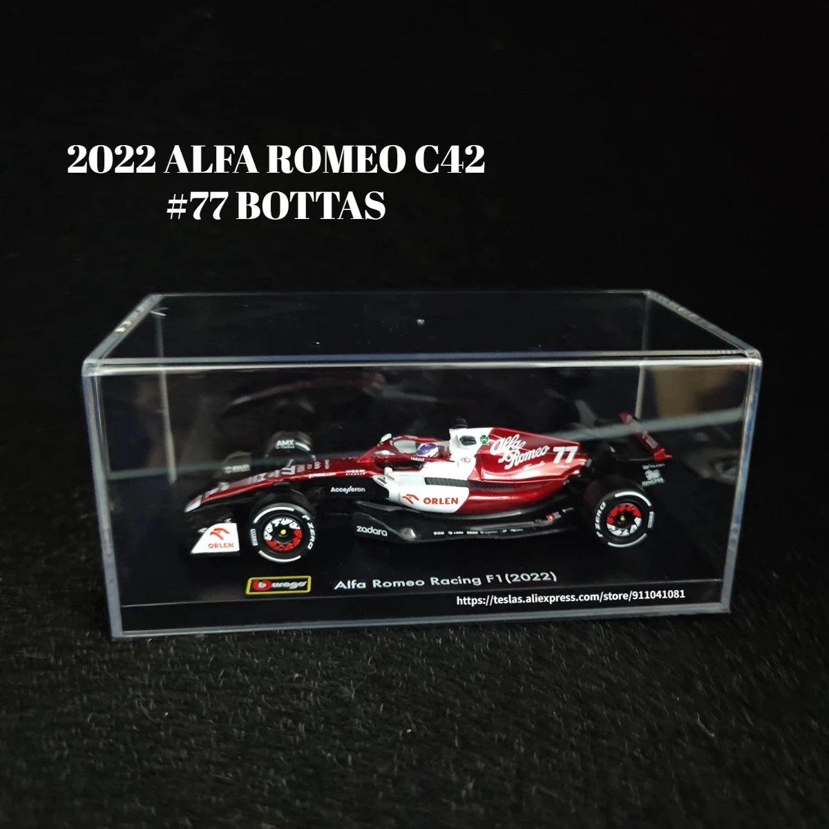 Bburago 2022 F1 Car Model Alfa Romeo Orlen C42 1:43 Miniature with Showcase #77 Bottas #24 Zhou Formula 1 Pull Back Toy for Boy