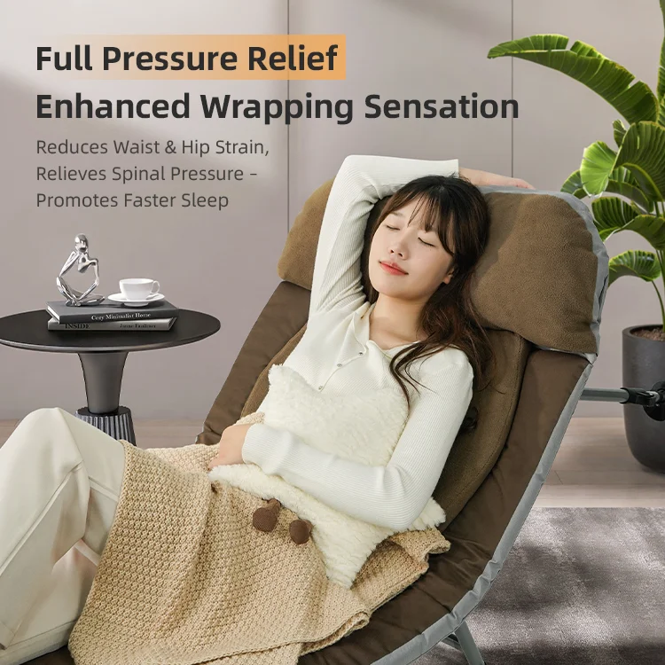 Portable Large Rectangle Outdoor Brown Color Adjustable Soft Feeling Folding Bed With Mat