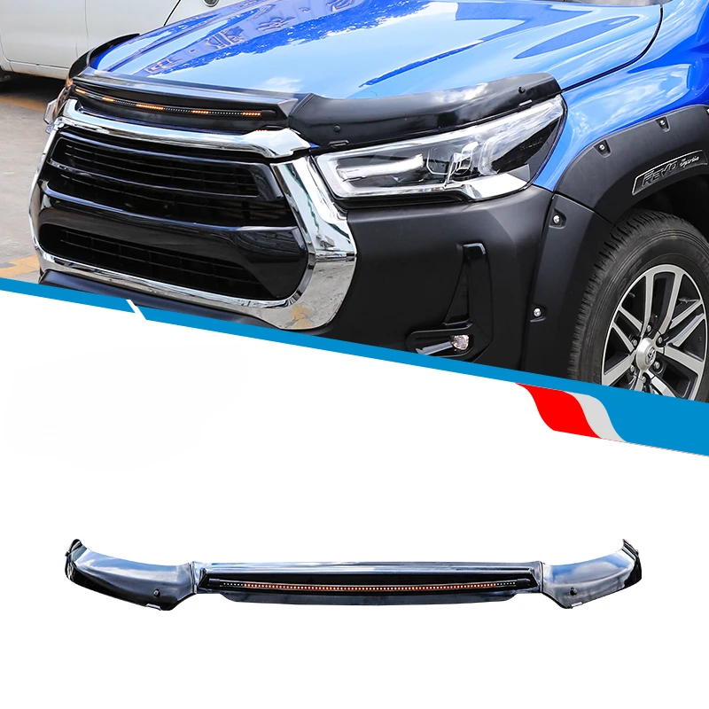 Front Bonnet Guard  Auto Exterior Accessories Bonnet Deflector with Streamer Light Design for Toyota Hilux 2021-