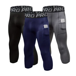 3/4 Compression Pants Men Quick Drying Gym Workout Leggings Basketball Running Athletic Sports Training Base Layer Bottoms