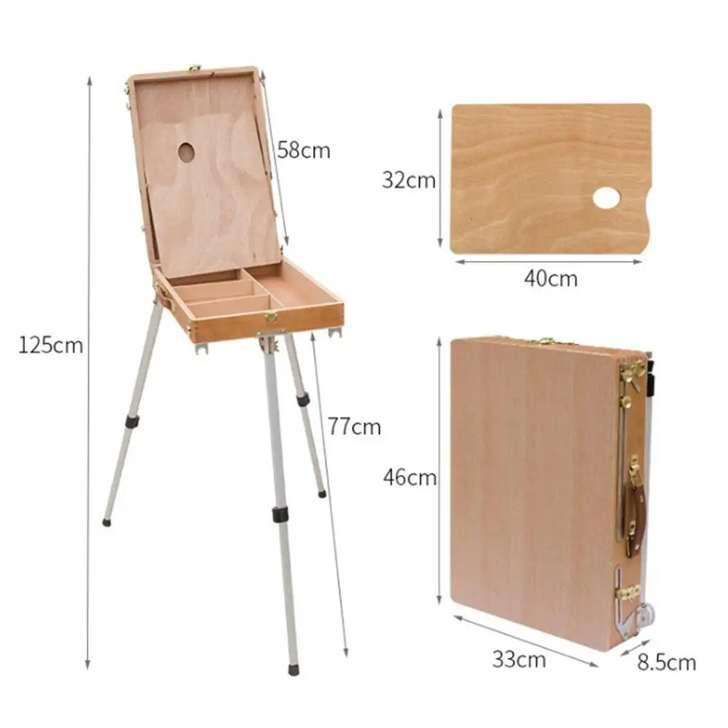 French Wooden Easel with Storage Box Drawing Painting Tripod Tool Sets Portable Folding French Easel Palette Board for Painters view 6