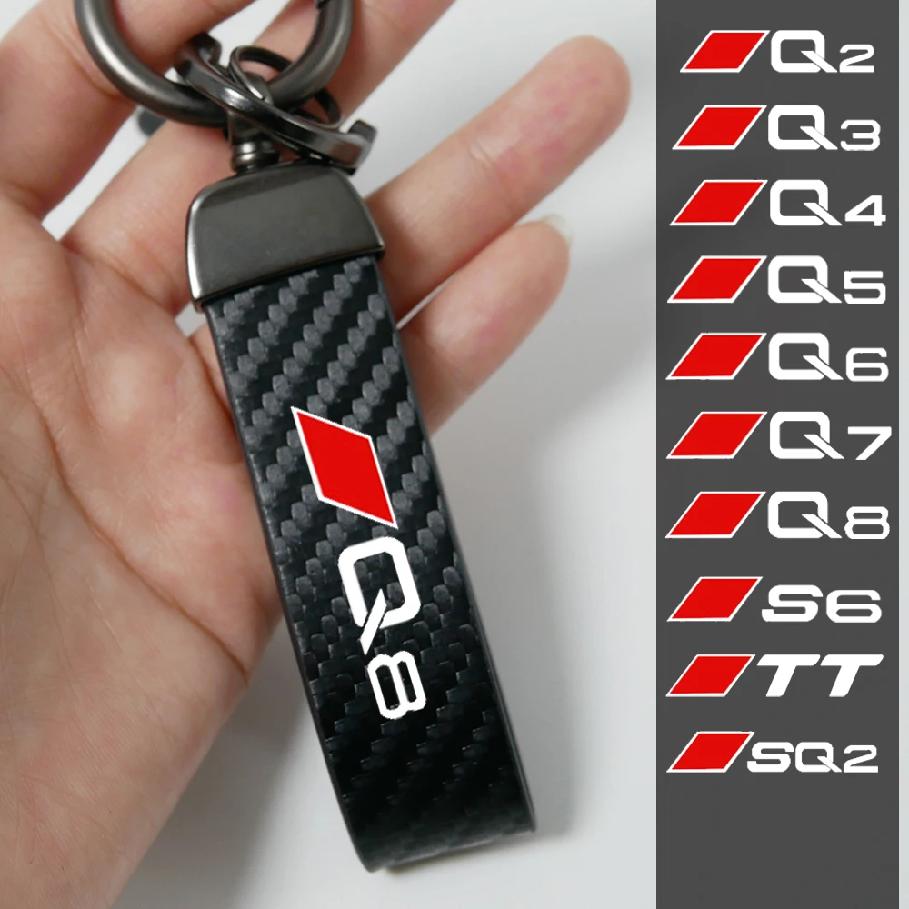 Car Keychain Carbon Fiber Grain Keyring Motorcycle Keychain for Audi Q2 Q3 Q3 Q4 Q5 Q6 Q7 Q8 S6 SQ2 TT Car Accessories